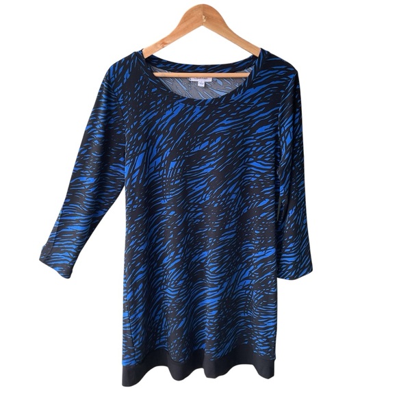 Calvin Klein Dress Blue Gray Patterned Preppy Cocktail Formal Business Sz Large - Picture 1 of 4